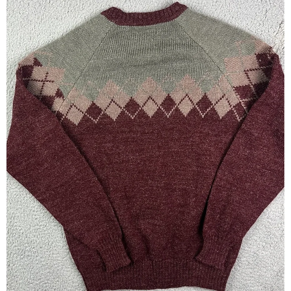 Vintage Andrew‎ St John Sweater Grey Red Patterned Acrylic Crewneck 90s Large